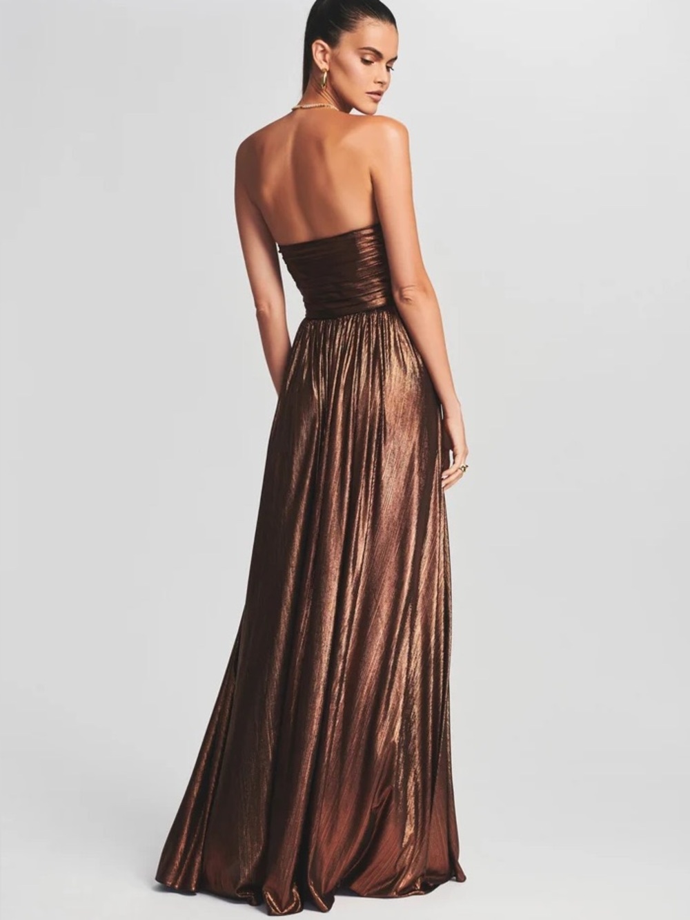 Retrofête Waldorf Dress XS Coffee Bean Metallic Bronze Strapless Gown - Picture 3 of 6